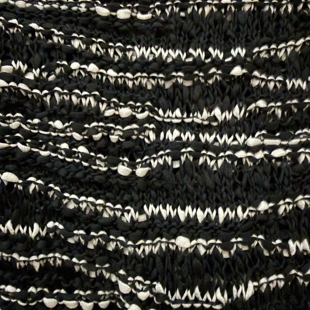 Eileen Fisher Black White Textured Knit Modern Minimalist Boxy Cotton Top Small